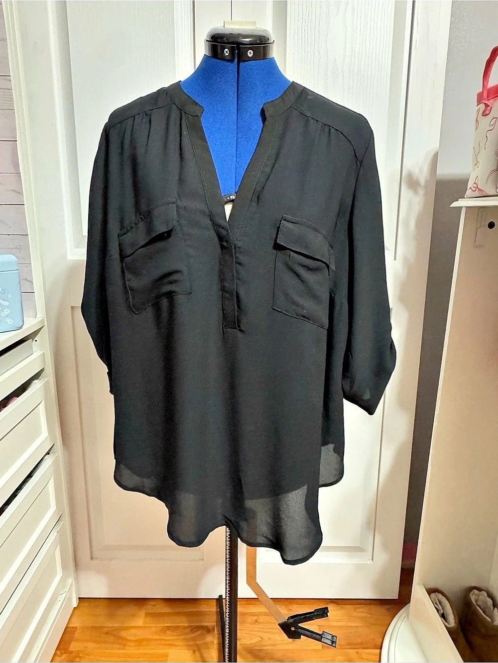 TORRID Harper Georgette 3/4 Sleeve Blouse Black XL